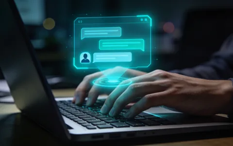 AI chat assistant interface overlaying a laptop keyboard
